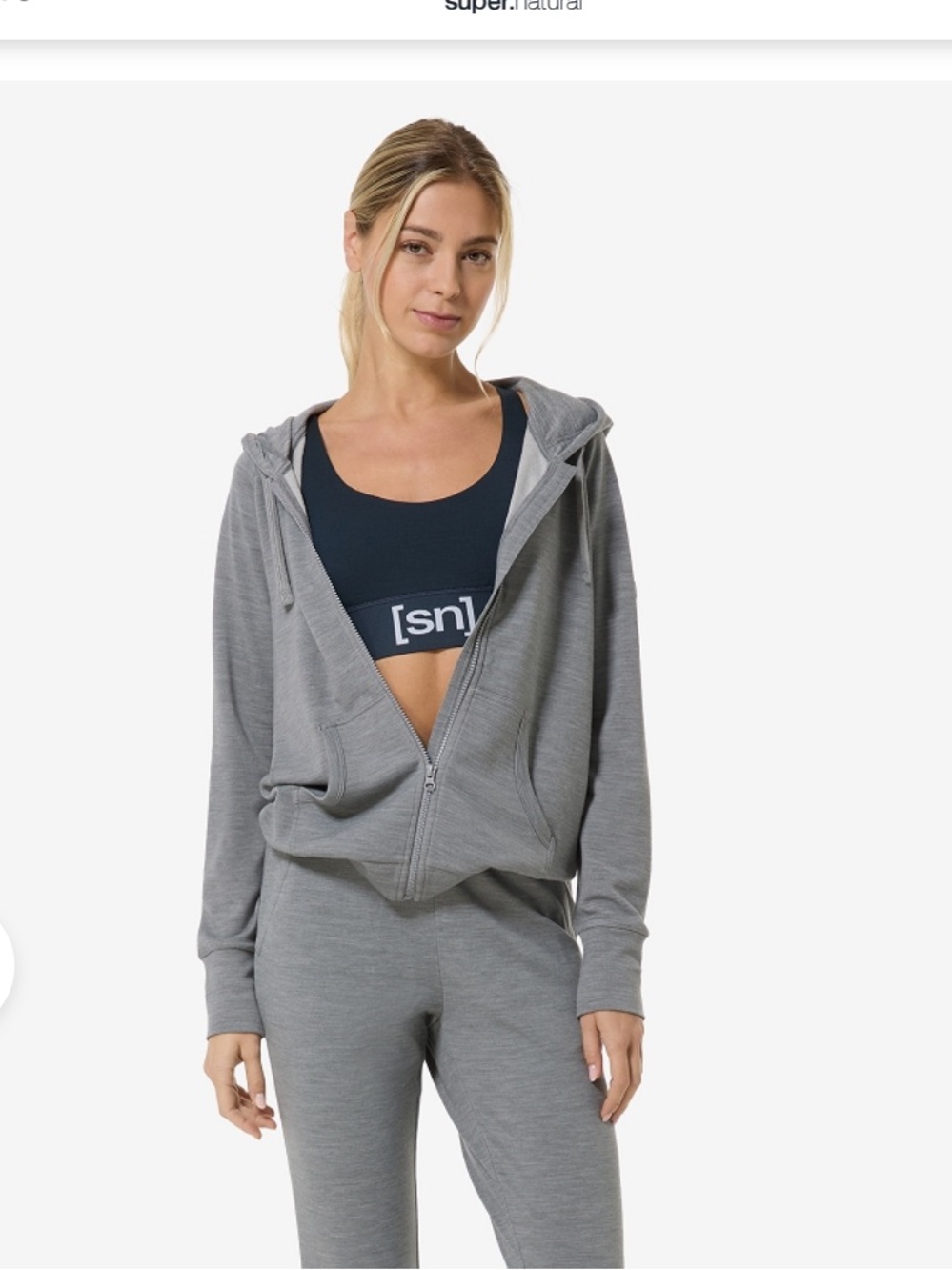 [sn] super.natural heather grey merino wool hooded sweatshirt